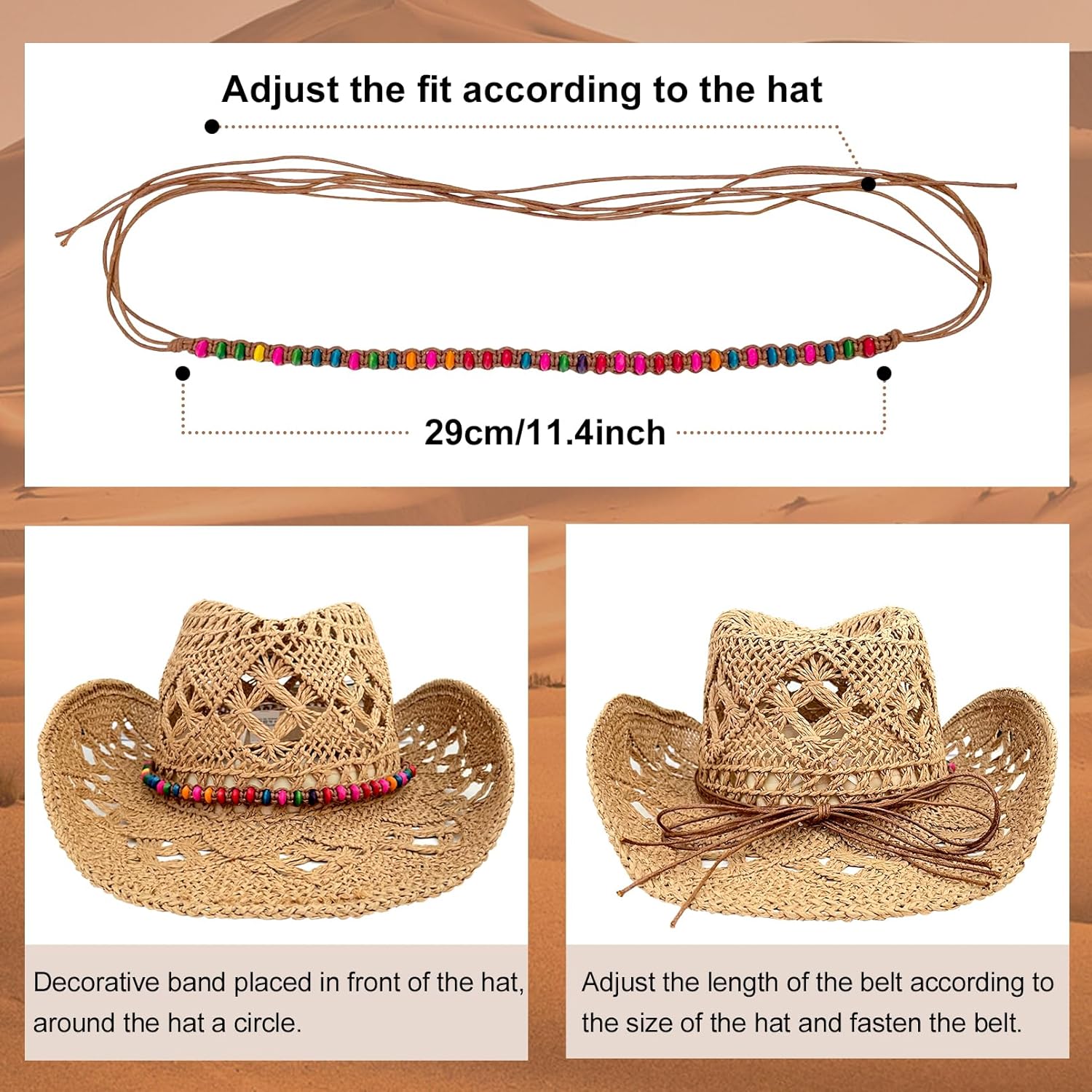 Cowboy Hat Bands for Women Men, Cowgirl Hatbands Hand Made Replacement Pearl Hat Belt Men Fedora Panama Hats - Image 2