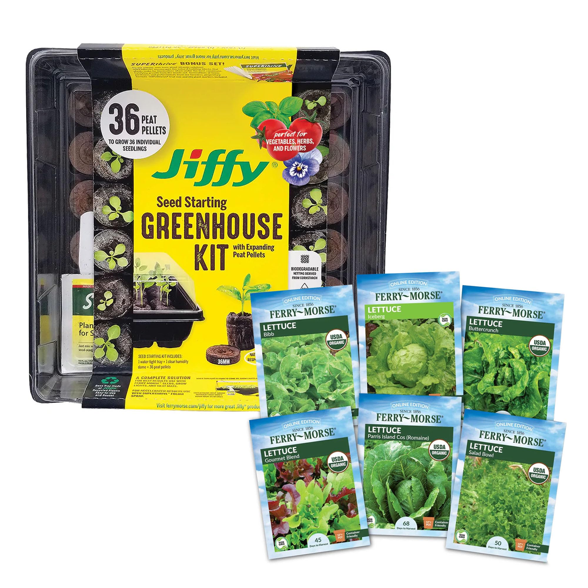 Jiffy Plant Germination Kit - Seedling Starter Trays with Seeds - 36 Cell 2 Pack - Plastic