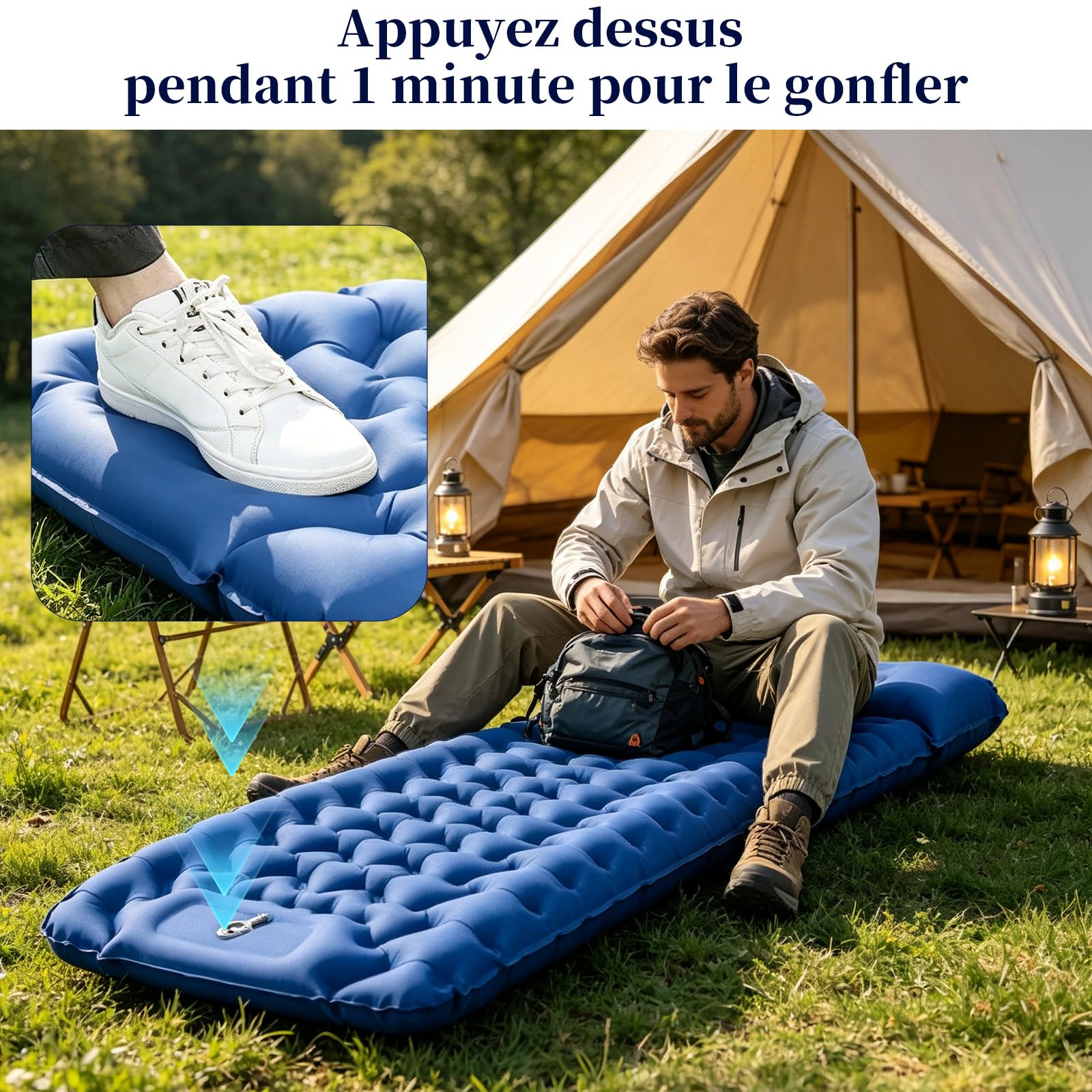 Koziya Matelas Gonflable,2026 Nouveau Matelas Koziya De Plage Gonflable,Pompe Et Oreiller Intégrés,Pliable,Convient pour La Tente,La Plage,Les Voyages (Peacockblau)