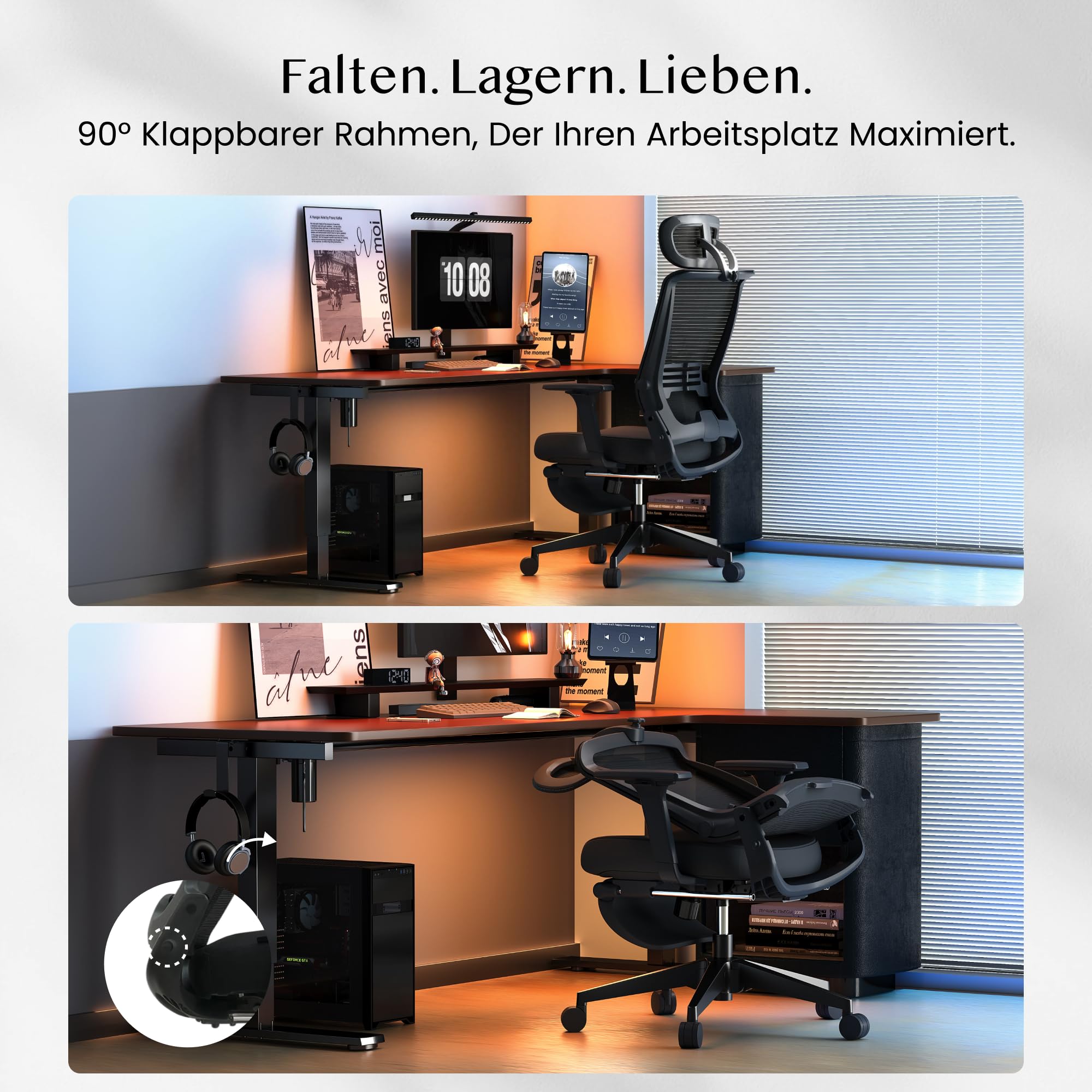 FLEXISPOT Ergonomischer Bürostuhl Foldex, Klappbarer Bürostuhl für Kleine Räume mit Lendenwirbelstütze, Höhenverstellbaren Armlehnen, 2D Kopfstütze, Fußstütze, Schwarz