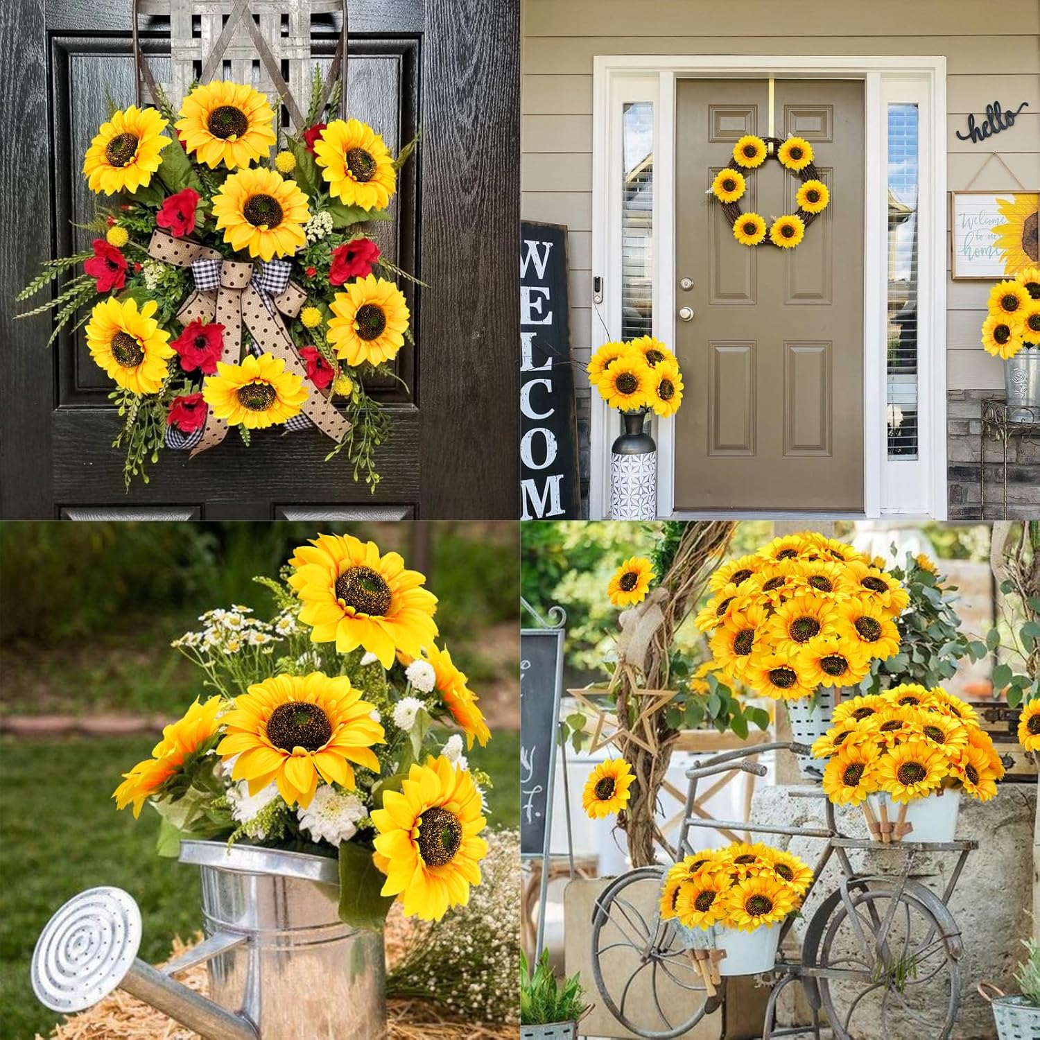 24.4" Sunflowers Artificial Flowers 12Pcs Fake Sunflowers Bulk Realistic Silk Sunflower Bouquet with Long Stems for Wedding Arrangement Table Centerpieces Outdoor Indoor Grave Fall Decor