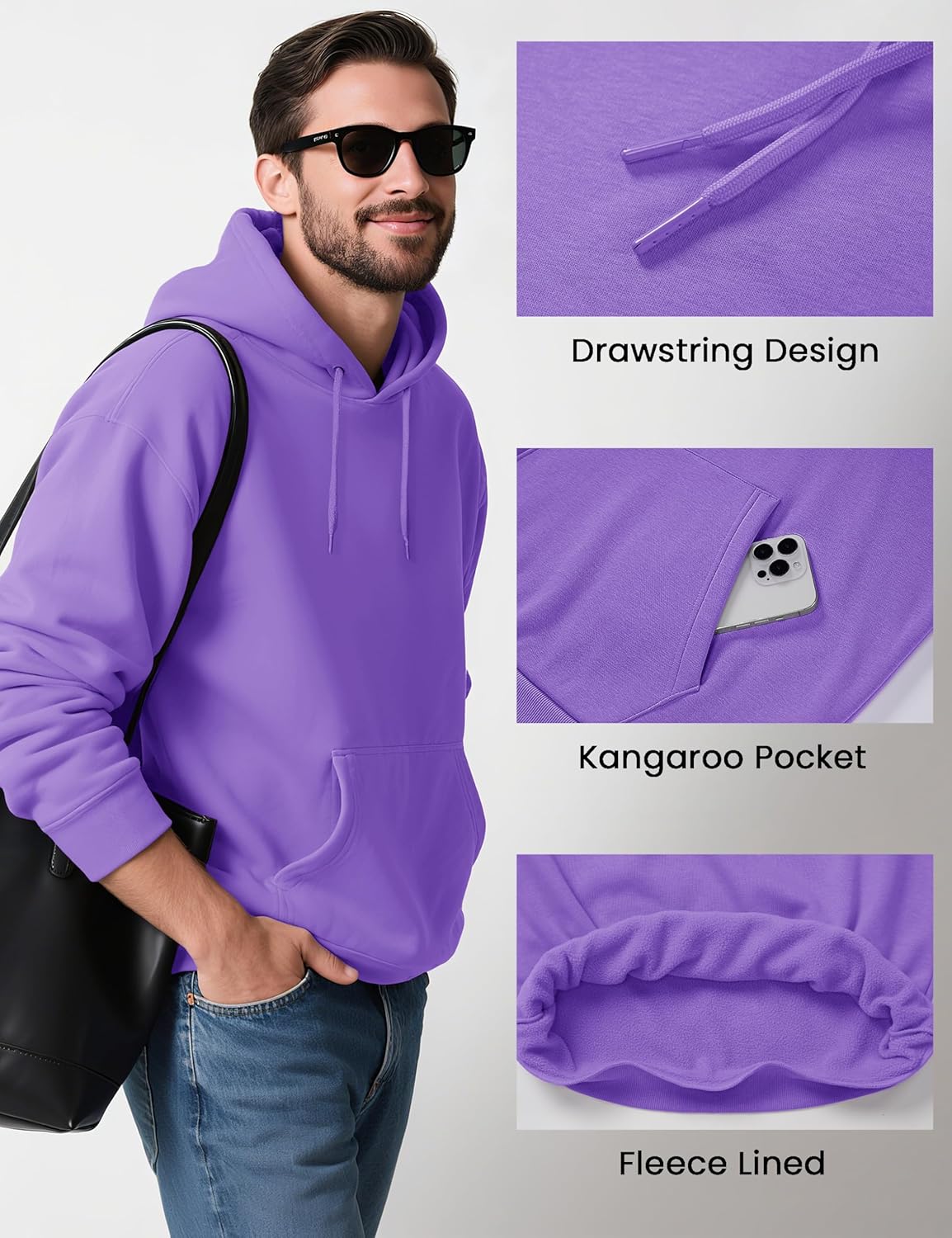 MAGCOMSEN Men's Hoodies Fleece Lined Sweatshirts Drawstring Casual Workout Midweight Pullover With Kangaroo Pocket - Image 5