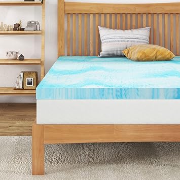 IULULU 3In, 3 Inch Gel Memory Foam Mattress Topper, Queen, CertiPUR-US Certified, Blue