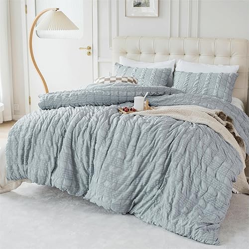 Miniatura 5 de Auemtyn Funda de edredón tamaño individual, funda de edredón suave azul cepillado con cierre de cremallera, ropa de cama bohemia de 2 piezas para