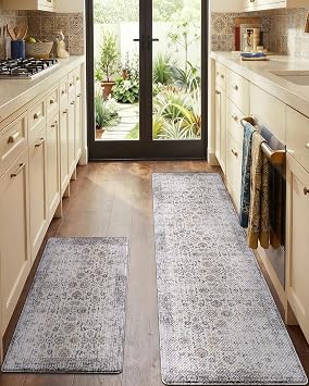 LUMI Kitchen Floor Mats Cushioned Anti Fatigue Set of 2,17"x30"+17"x59"