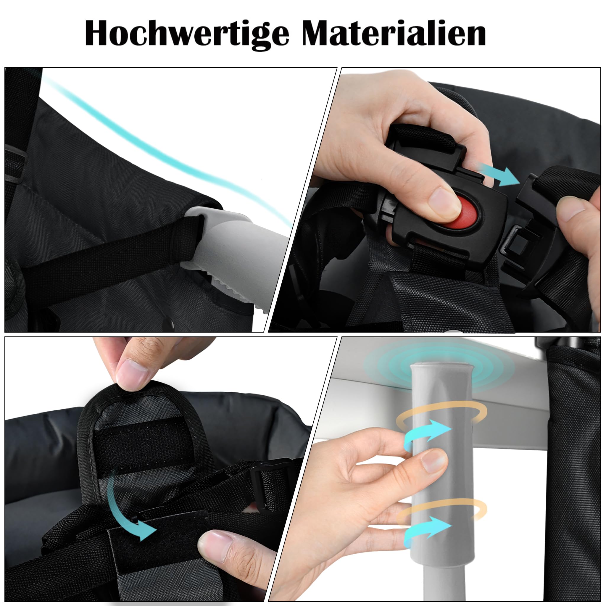 FIVMEN Seggiolino da tavolo pieghevole per bambini, con cintura di sicurezza monopezzo e schienale imbottito per casa e in viaggio, fino a 15 kg, nero
