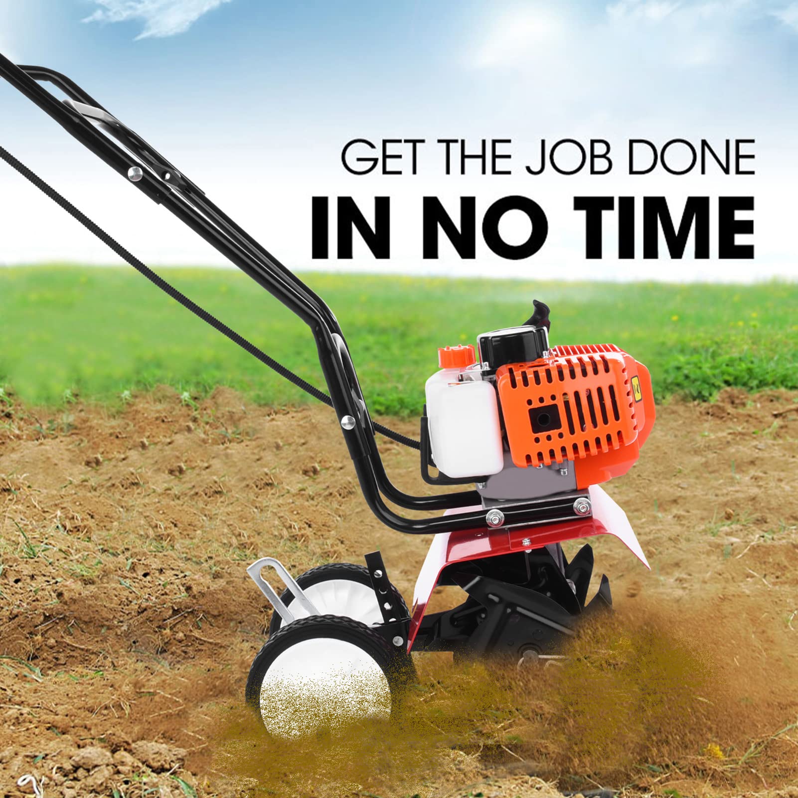 Cultivador de gasolina de 52 cc, rotavator de jardín alimentado por gasolina 3HP 9000 rpm, motor de 2 tiempos de 6 pulgadas de profundidad de trabajo para jardín y césped, excavación,