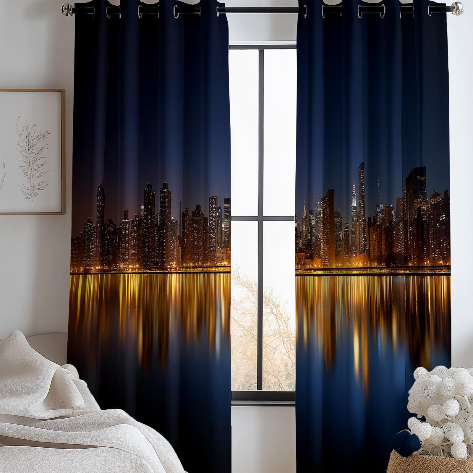 Rideaux occultants de décoration de fenêtre bleu New York