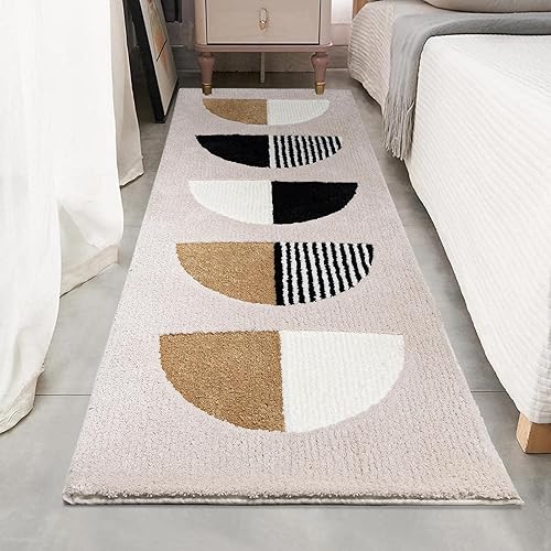 DEXDE Alfombra bohemia de 2 x 6 pies, lavable, para baño, dormitorio, pasillo, cocina, microfibra de lujo, media luna, alfombra bohemia para