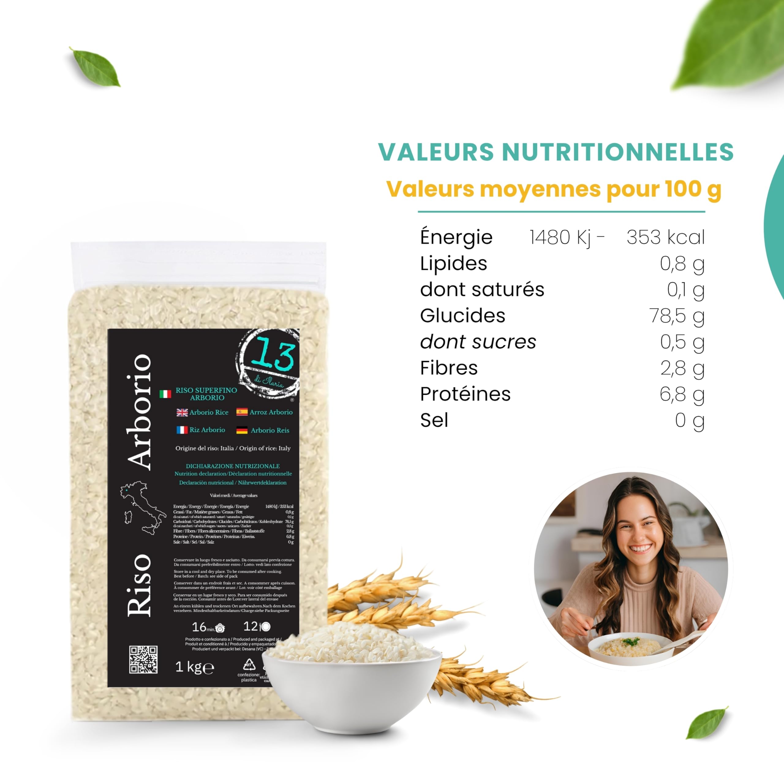 Riz Arborio Italien 2 kg – Spécial Risottos, Arancini et Soupes – Grains Fermes et Crémeux – Sans Gluten – Made in Italy - 13 di Ilaria