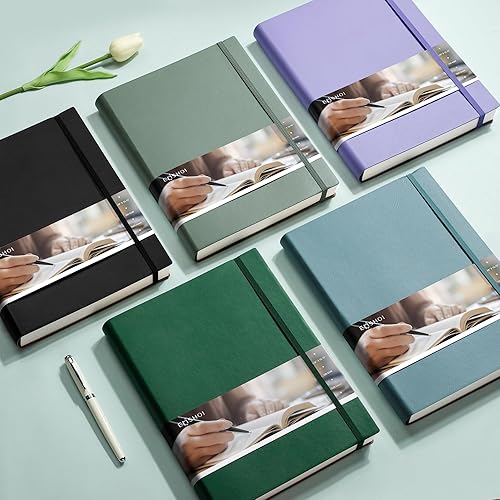 Miniatura 57 de EMSHOI Cuaderno A5 con rayas universitarias, 400 páginas (200 hojas), espacio de 0.27 pulgadas y cubierta de cuero vegano para el trabajo