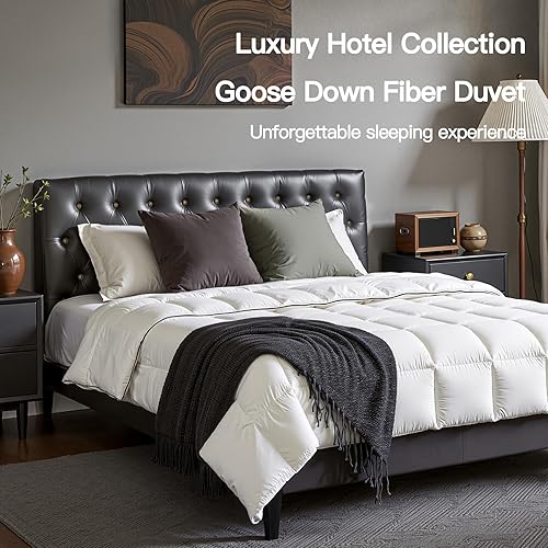 Miniatura 8 de Edredón de fibra de ganso tamaño individual, 100% algodón, relleno de edredón de hotel de lujo para todas las estaciones, esponjoso y acogedor con 4