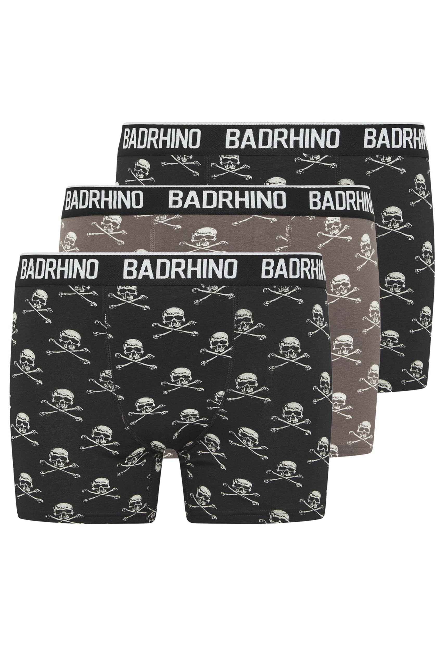 BadRhino Big & Tall 3 Pack Skull Boxers - Men's - Plus Size Curve Black