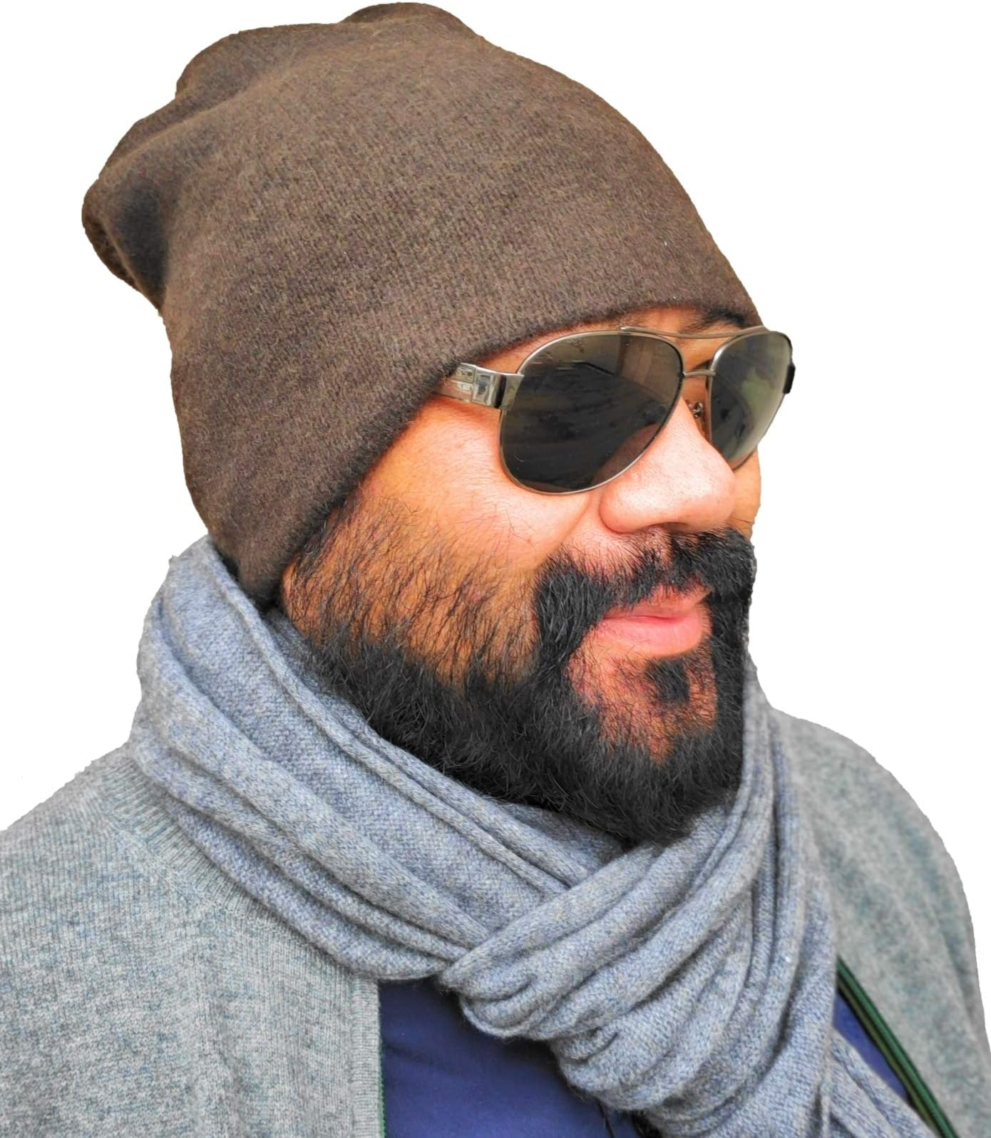 Warm hat for Men and Women Cold Winter, Double Layer Pure Yak Wool, Soft, Dark Brown