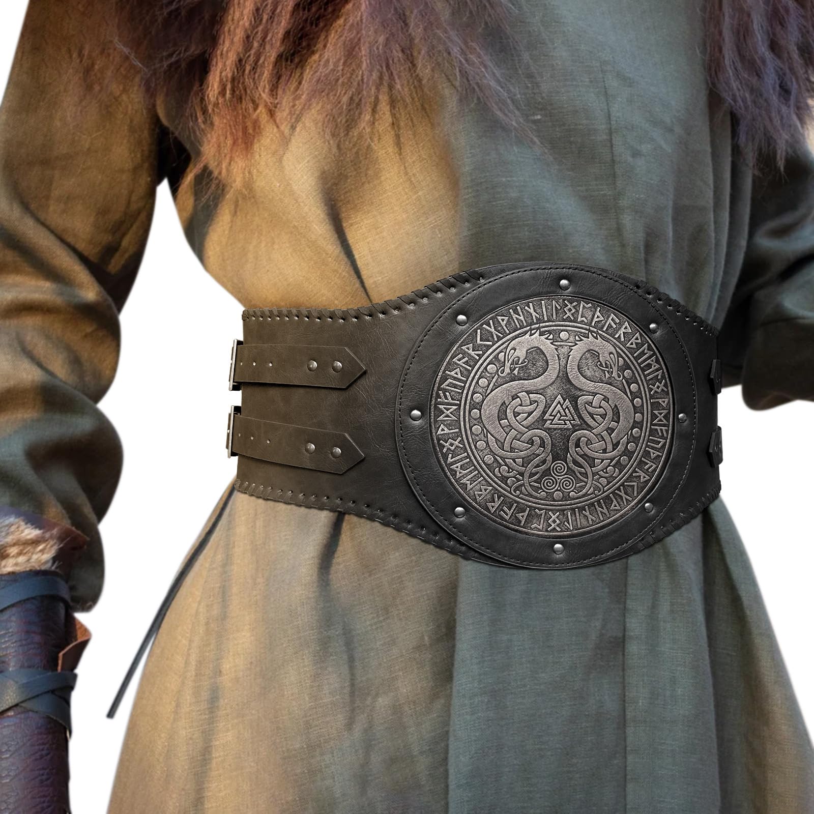 Cinturón de cintura con tachuelas y remaches, cintura medieval, ajustable, corsé para fiesta, disfraz, cinchas anchas