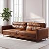 Mid-Century Vegan Waxed Leather 4-Seater Sofa, Caramel Brown Retro Couch with Split-Back Design, 220cm Wide, Tapered Metal Legs, Easy Clean & Pet Friendly
