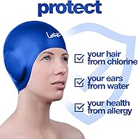 Vista 3 de Gorras de natación 3D – Gorra de natación con protección para los oídos para mujeres y hombres – Silicona, impermeable – Se adapta a cabello largo
