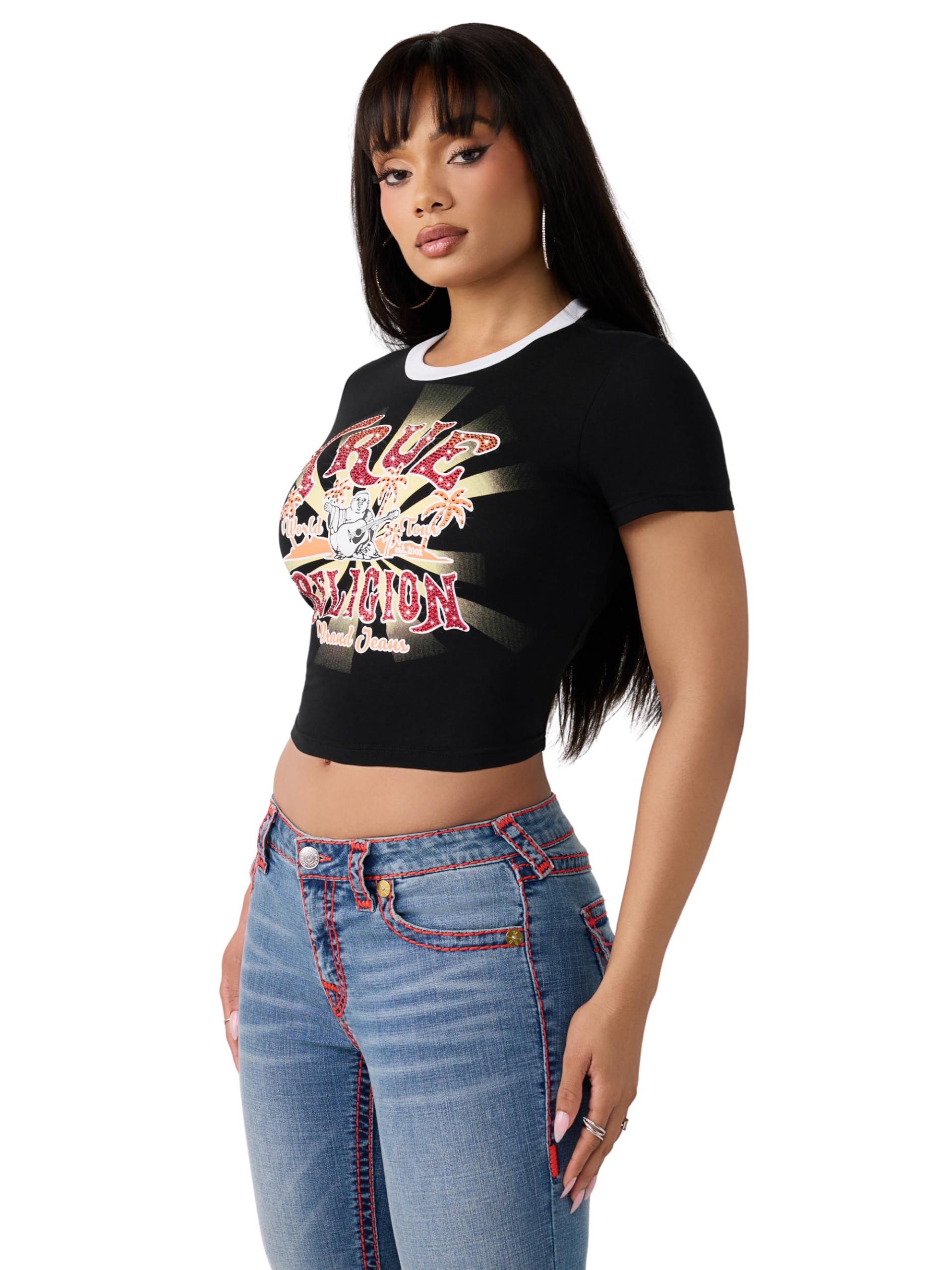 True Religion Damen Crystal Heritage Baby Tee Crystal Heritage Baby-T-Shirt (1er Pack)