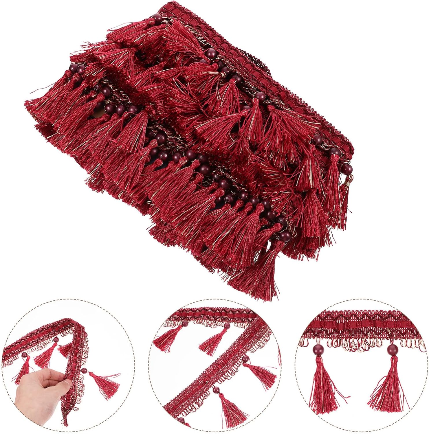 Red Polyester Fringe Trim for Curtains, Sofa and Desk DIY Decor