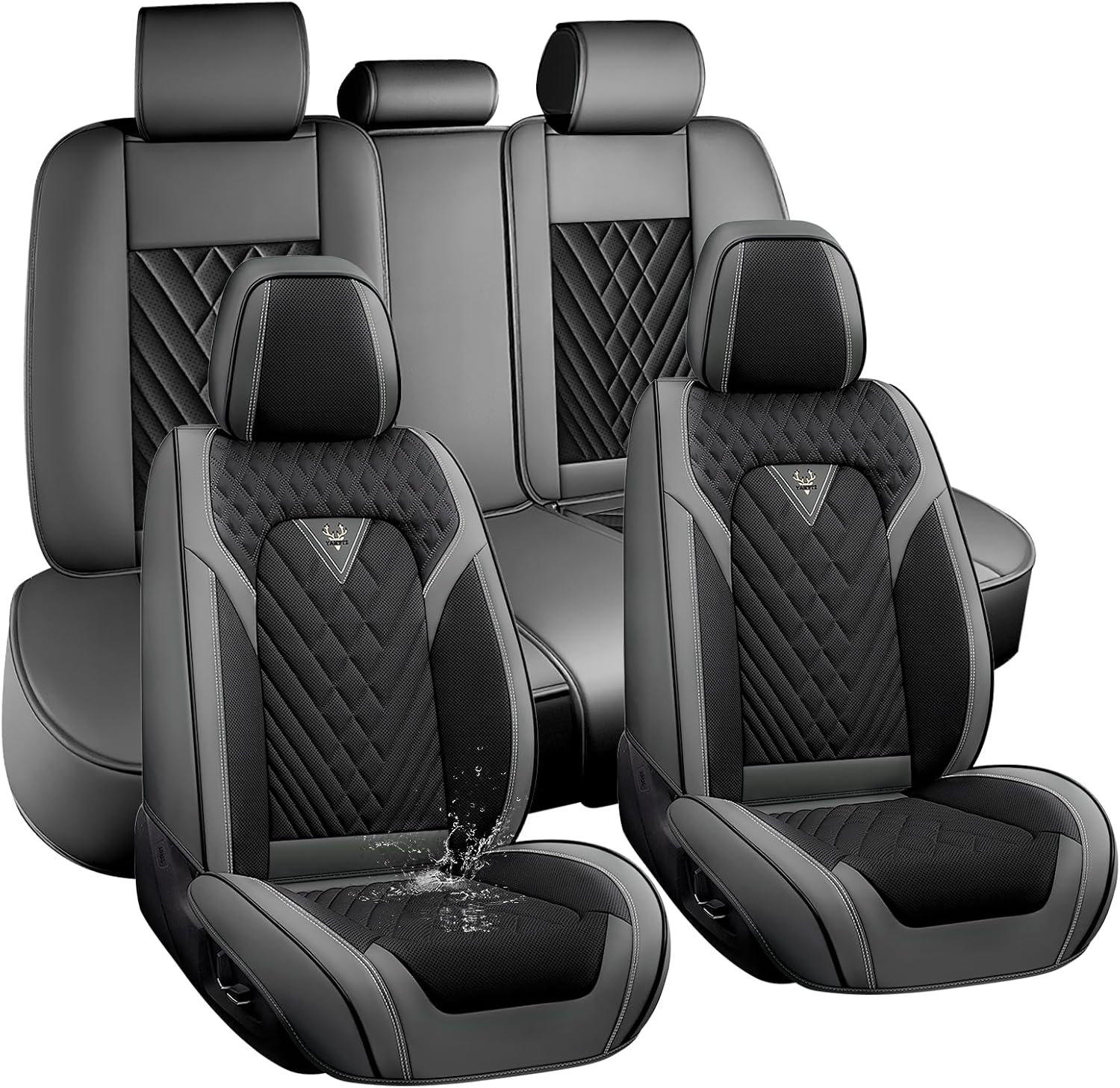 Car Seat Covers Fit for Subaru XV Crosstrek 2013-2015,Waterproof Wear-Resistant Premium Leather Seat Covers Breathable Seat Protector Coverage Automotive Seats Cushions (Full Set,Black-Gary)