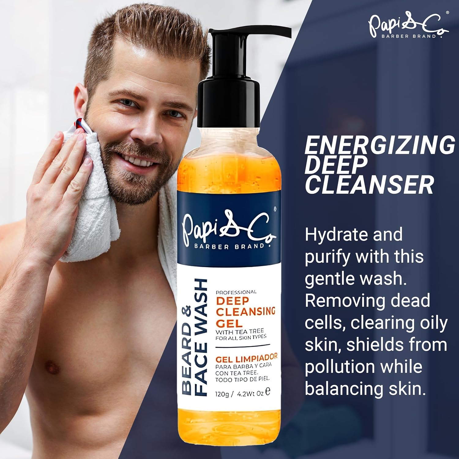 PAPI & CO. - Men's Beard & Face Wash - Deep Cleansing Gel Facial Cleanser - Hydrating Purifying Exfoliating Beard Wash - Moisturizing Conditioner for Itching Relief - Sulfate & Paraben- Free - 4.2 oz image 2