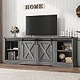 DWVO Farmhouse TV Stand for Television up to 65 Inch, Entertainment Center with Power Outlets and Open Shelf, Rustic TV Cabinet Media Console Table for Living Room, Dark Grey, 59 Inches