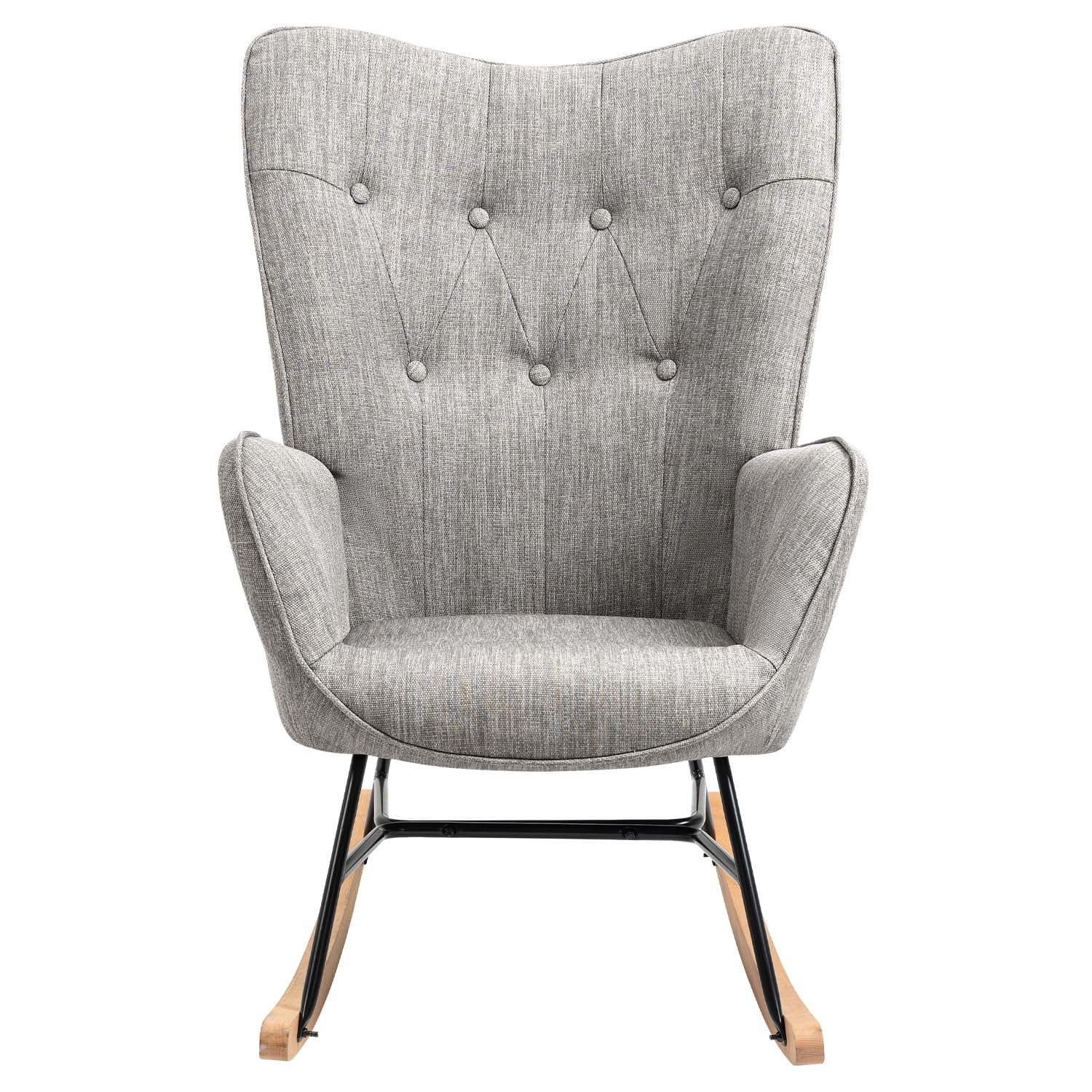 MEUBLE COSY Poltrona Relax, Sedia a Dondolo Confortevole in Tessuto con Gambe in Legno e Metallo per Soggiorno, Decorazione con Bottoni