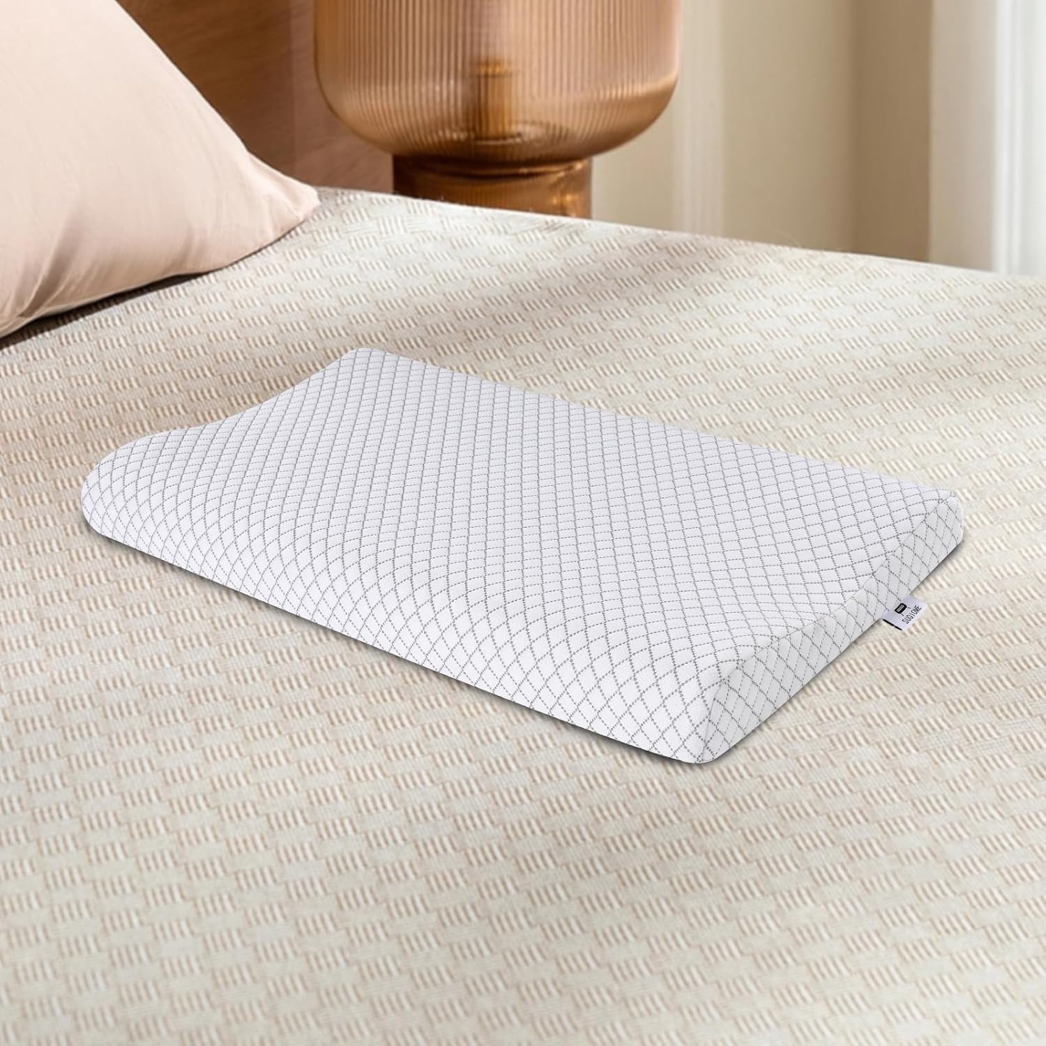 SUQ I OME Slim Sleeper-Ultra Thin Memory Foam Pillow for Sleeping,Thin & Low Cervical Profile,Ultra Firm, for Neck Pain,Stomacher, Back and Side Sleeper, (White, 23.6x13.7x2.4/1.9 inch) - Image 3