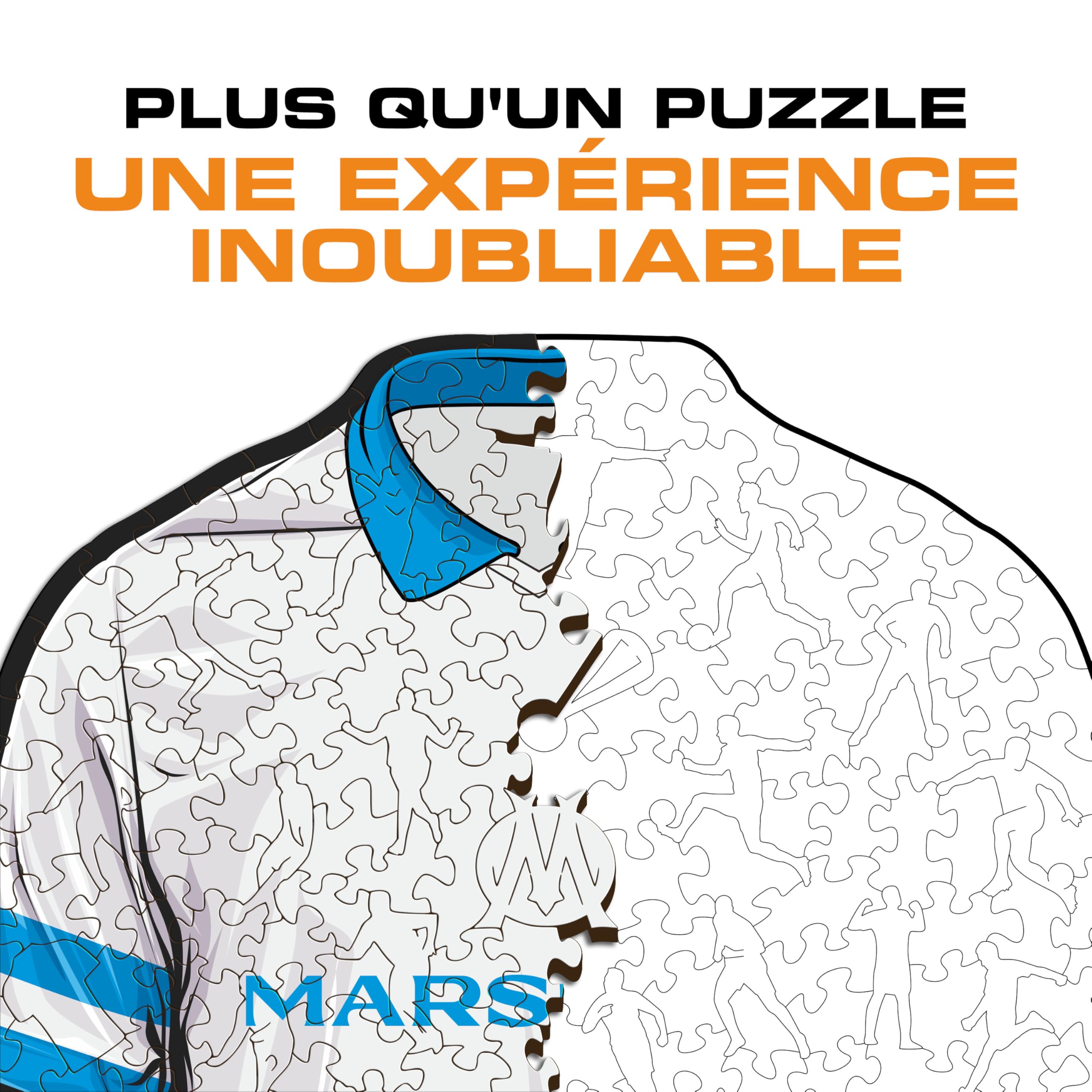 Iconic Puzzles, Maillot Marseille, Puzzle en bois 100% éco-durable avec licience officielle, taille L, 500 pièces