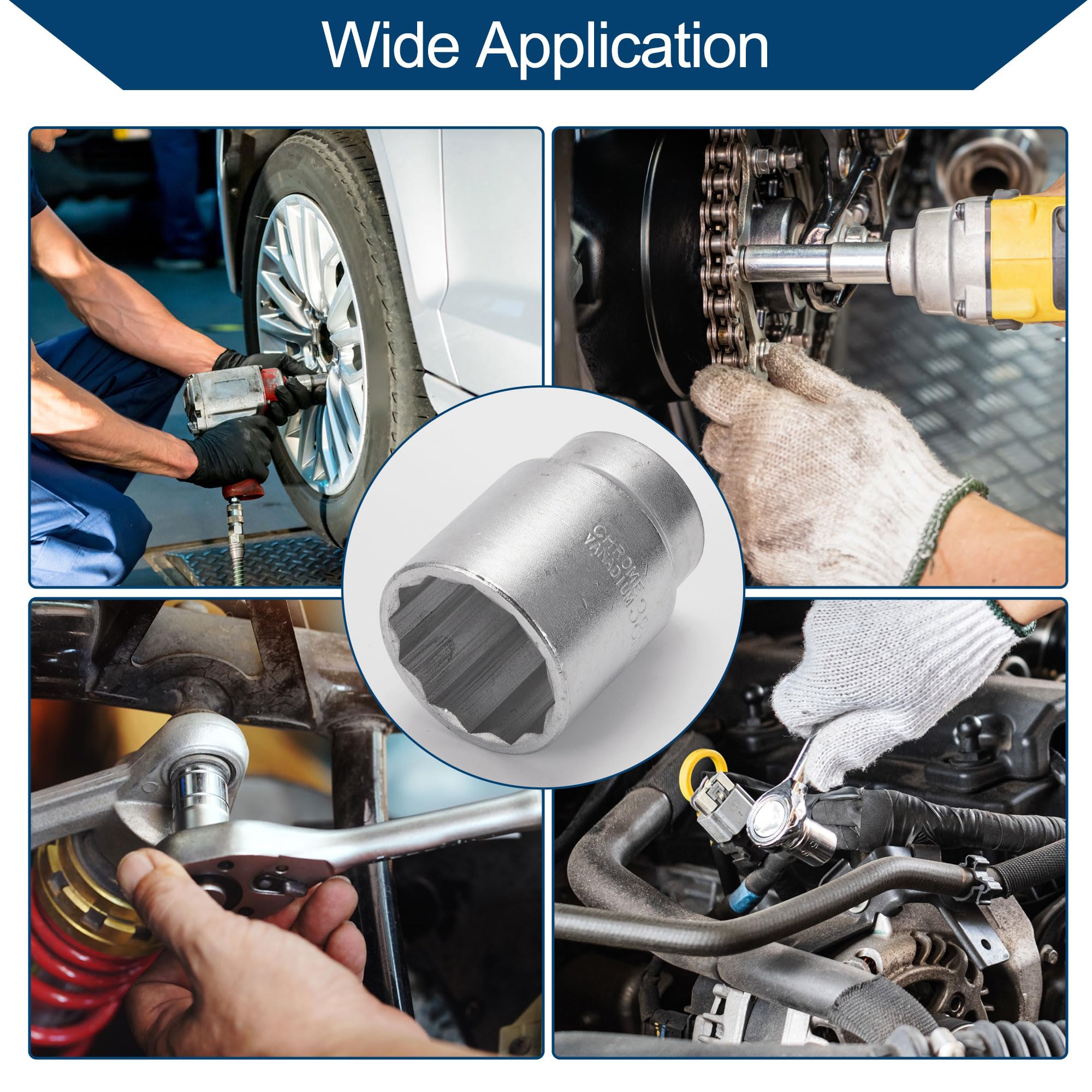 Hihaha Heavy Duty Impact Socket Hardware Tool for Car Motorcycle Dirtbike Durable High Carbon Steel 62mm Length 1 Pcs Silver Tone 6 Point 38mm 19mm Drive - Image 3