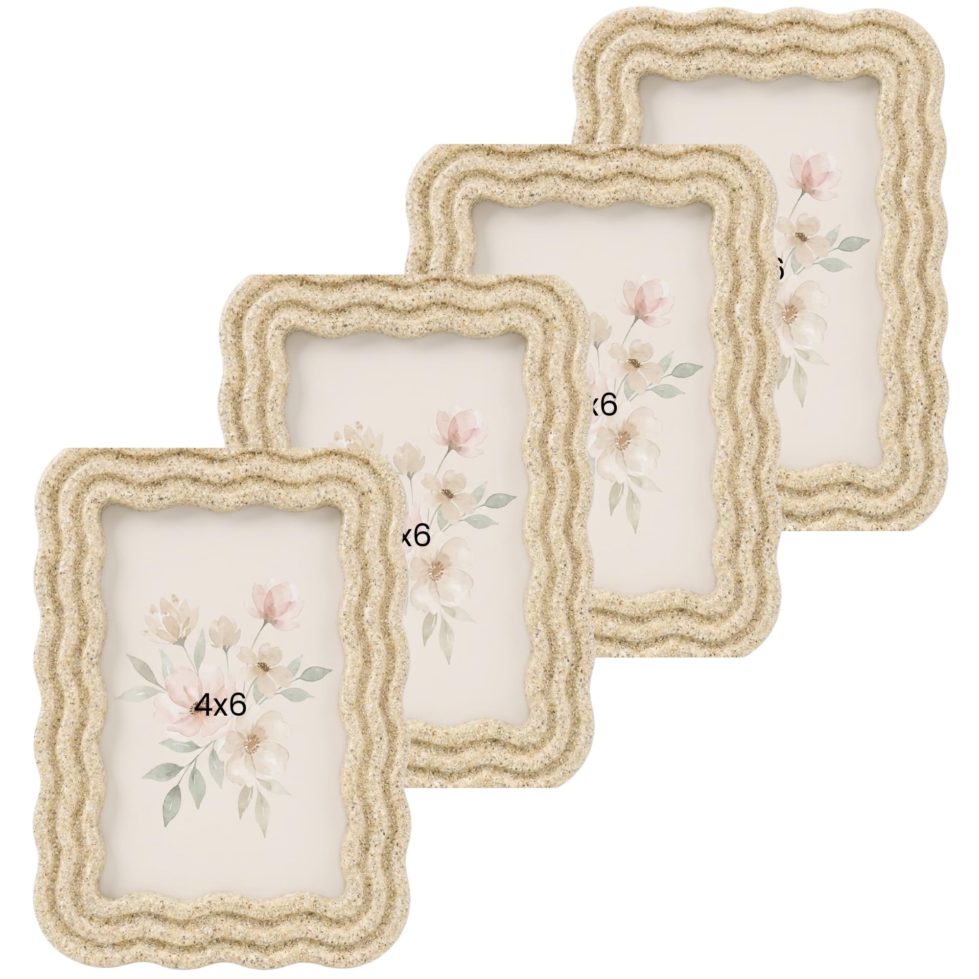 Concepts Pack of 4-4x6 Beige Squiggle Stone Look Resin Photo Frame | Textured Decorative Picture Frame for Tabletop Home Décor