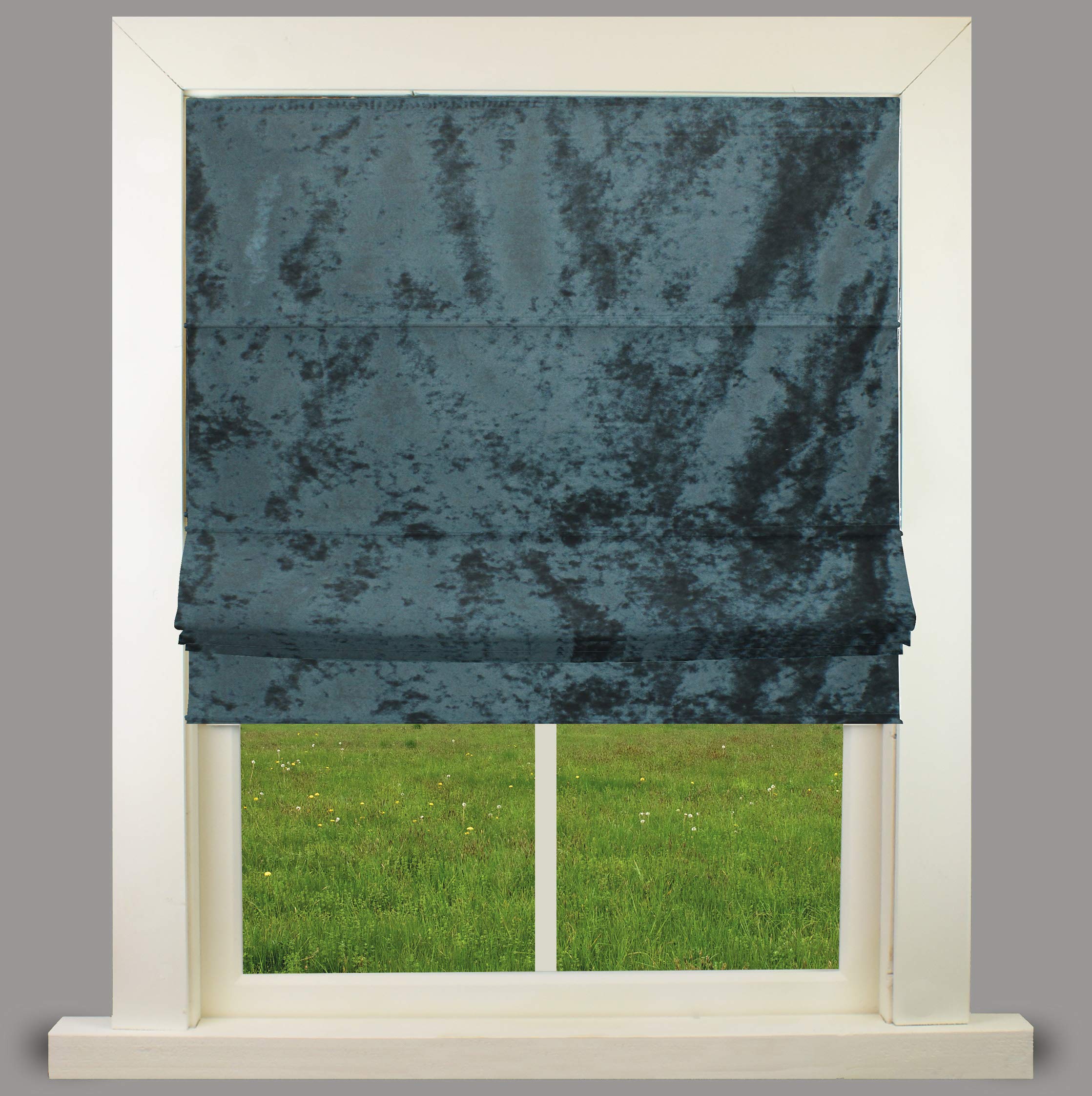 Blue Velour Lined Roman Blind With Fittings (5ft (153cm))