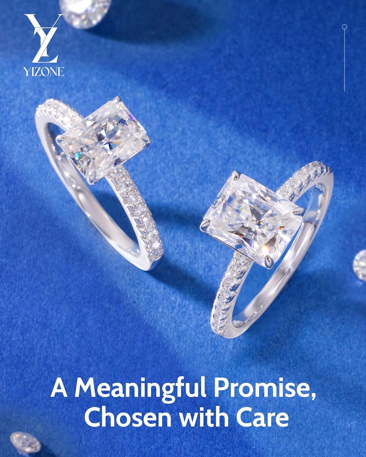 0.5-3ct Radiant Cut Moissanite Rings for Women - D Color VVS1 Clarity Lab Created Moissanite Wedding Rings for Women 18K White Gold Plated Moissanite Engagement Ring Valentines Day Gifts for Her