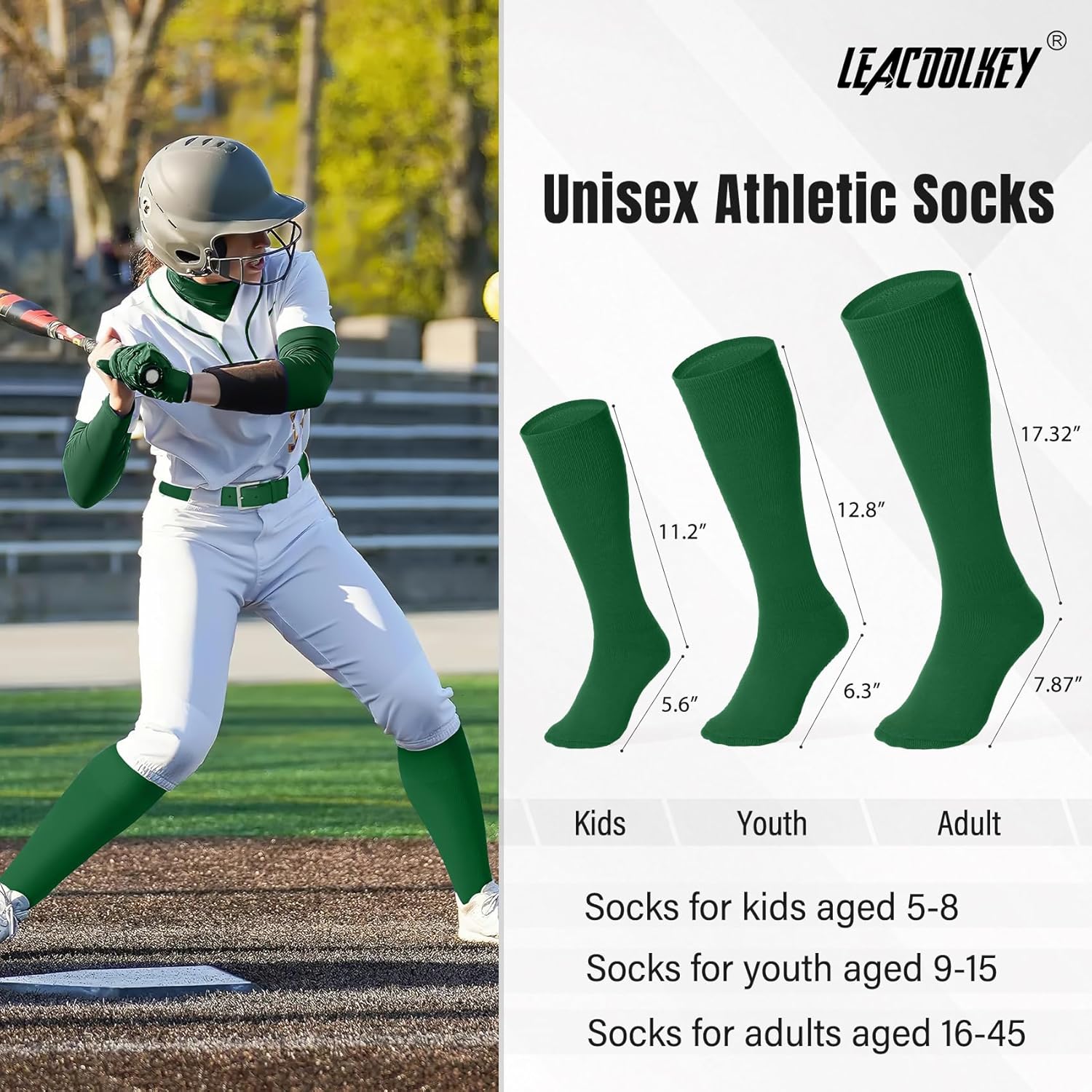 LEACOOLKEY Baseball Belt and Socks Combo Set Adjustable Softball Socks and Elastic Belt for Youth and Adult - Image 3