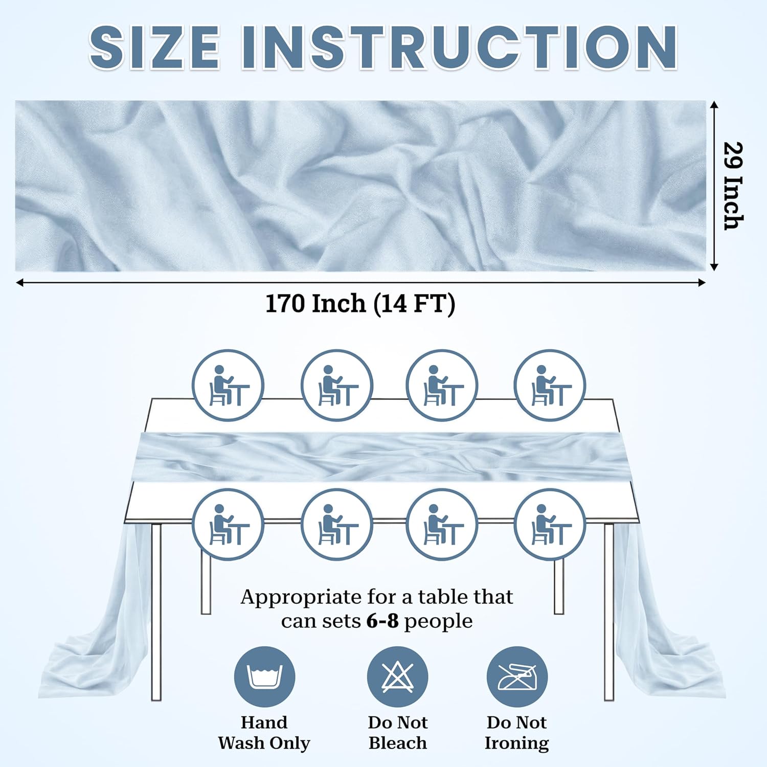 MDS 10 Pack 14ft Chiffon Table Runner 29 x170 Inches Sheer Wedding Runner Romantic Rustic Table Runner for Wedding Decorations, Birthday Parties, Bridal Shower Party Arch Decor - Baby Blue