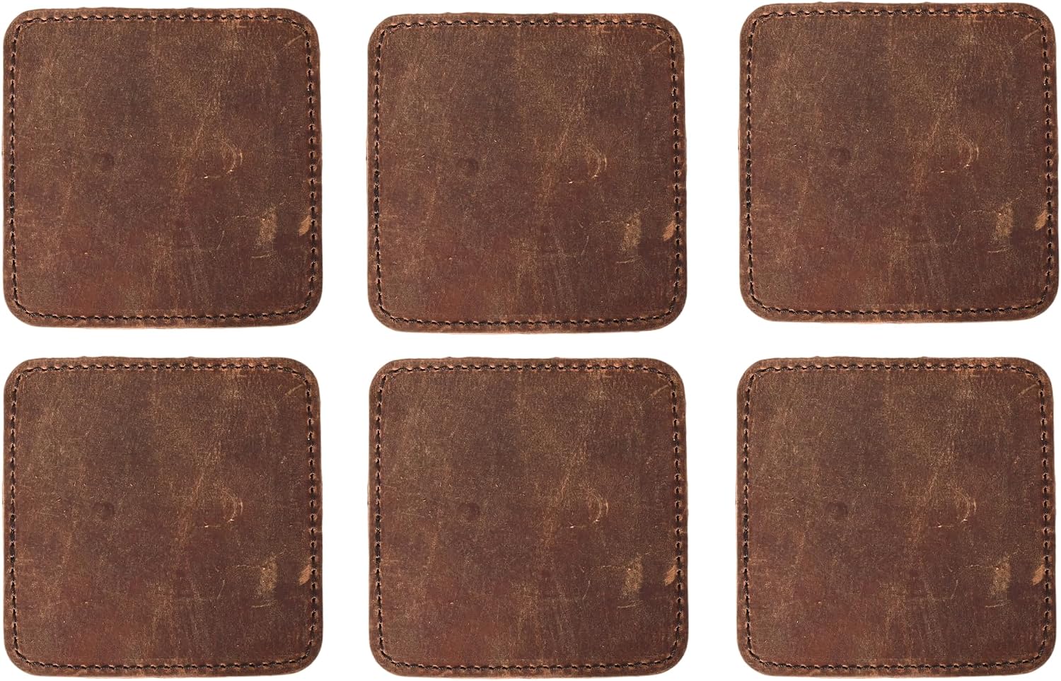 Set of 6 Coaster (3.5 inch) Geniune Leather Tea Coasters for Hot Water, Coffee, Beverage Beer Tea Cup Wine Luxarious Home Decor Coaster Dark Brown Square Shape