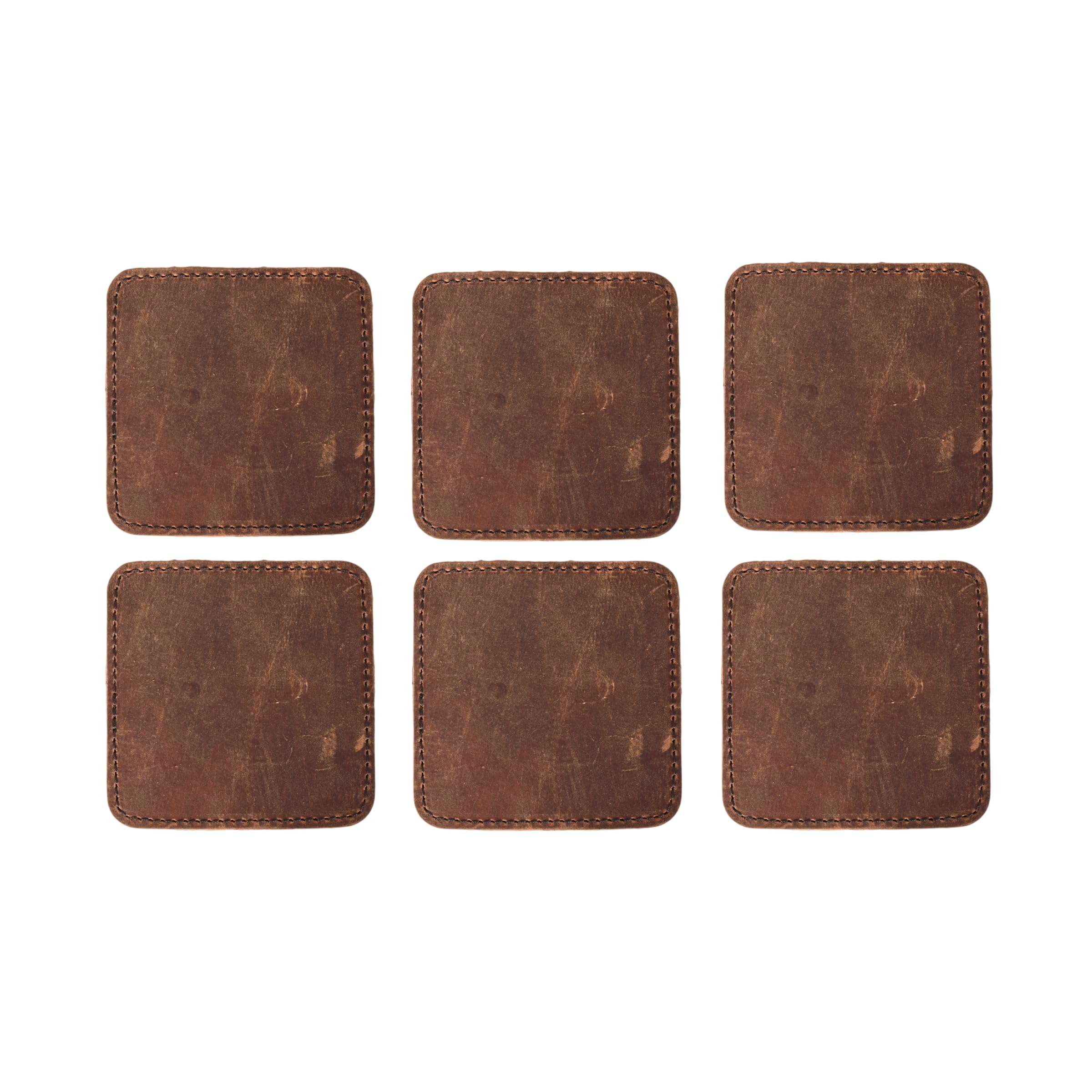 Handmade Geniune Leather Square Coasters (3.5”x 3.5”) - Kitchen Coasters for Wooden Table for Hot Pots - Beverage Beer Coffee Tea Cup Wine Coaster Set of 6 - Dark Brown-image-36