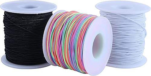 KONMAY 3 rollos de cordón elástico de goma de 0.069 pulgadas, 98 yardas de cuerda elástica mixta para collares, abalorios, fabricación de joyas y