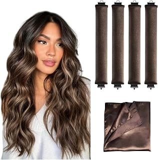 Heatless Overnight Curls - Set of 4 Soft Foam Hair Rollers for Effortless Beachy Waves and Volume, No Heat Damage, Suitable for All Hair Types, Easy to Use and Travel Friendly. With Microfiber Towel