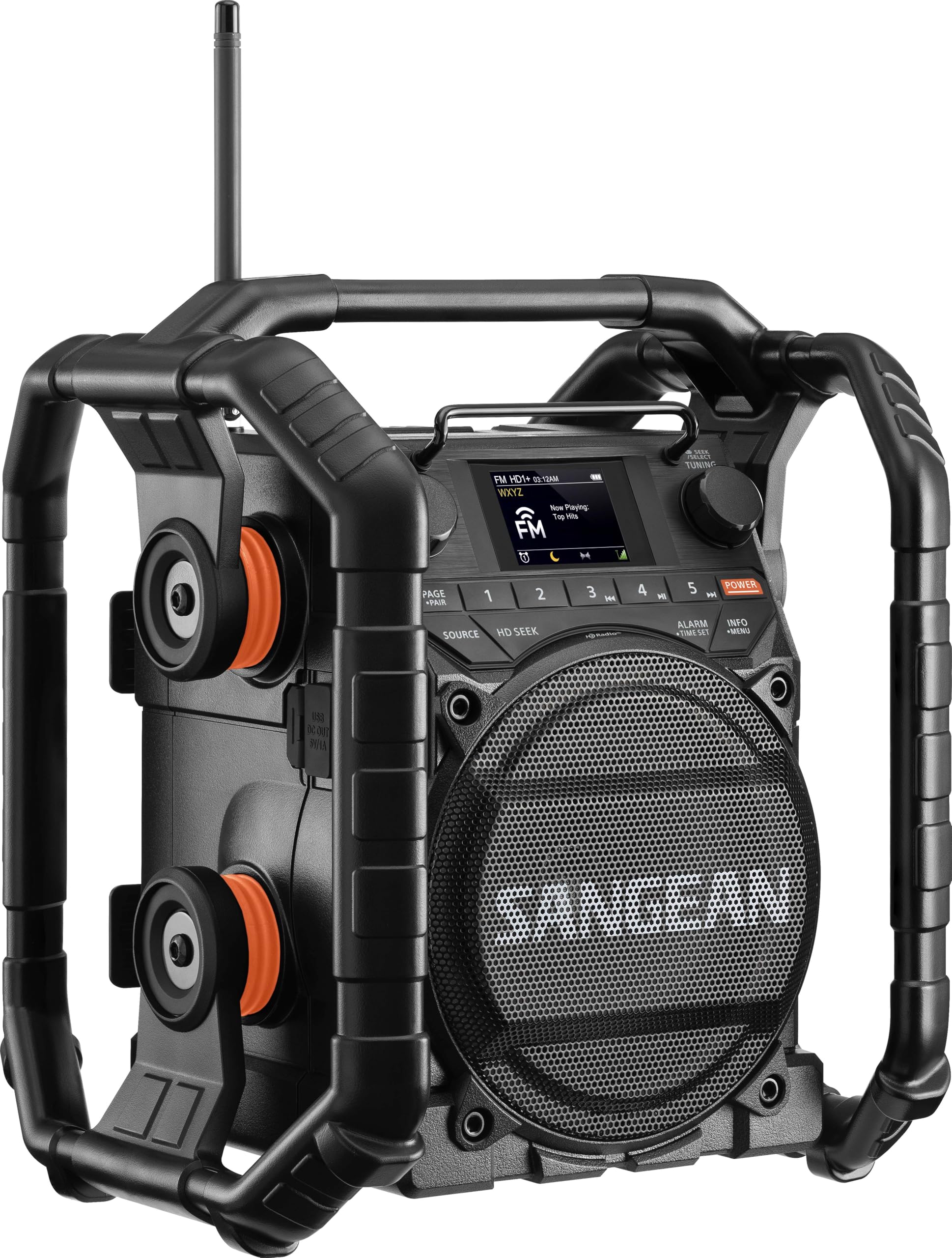 Sangean U7HD Radio de chantier avec Bluetooth, radio HD, AM/FM, AUX, TWS, design anti-poussière et étanche et chargeur de batterie intelligent