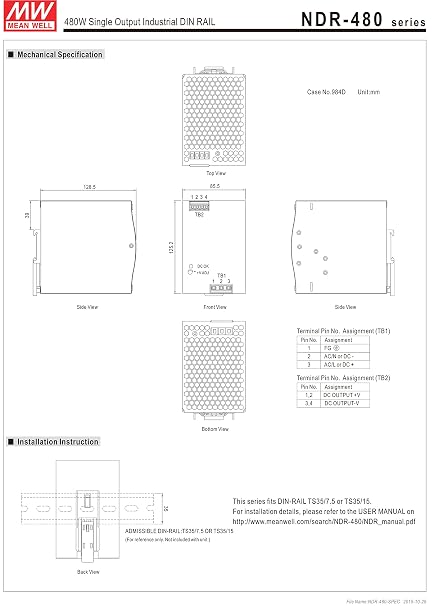 MEAN WELL MW NDR-480-48 48V 10A DIN Rail Power Supplies
