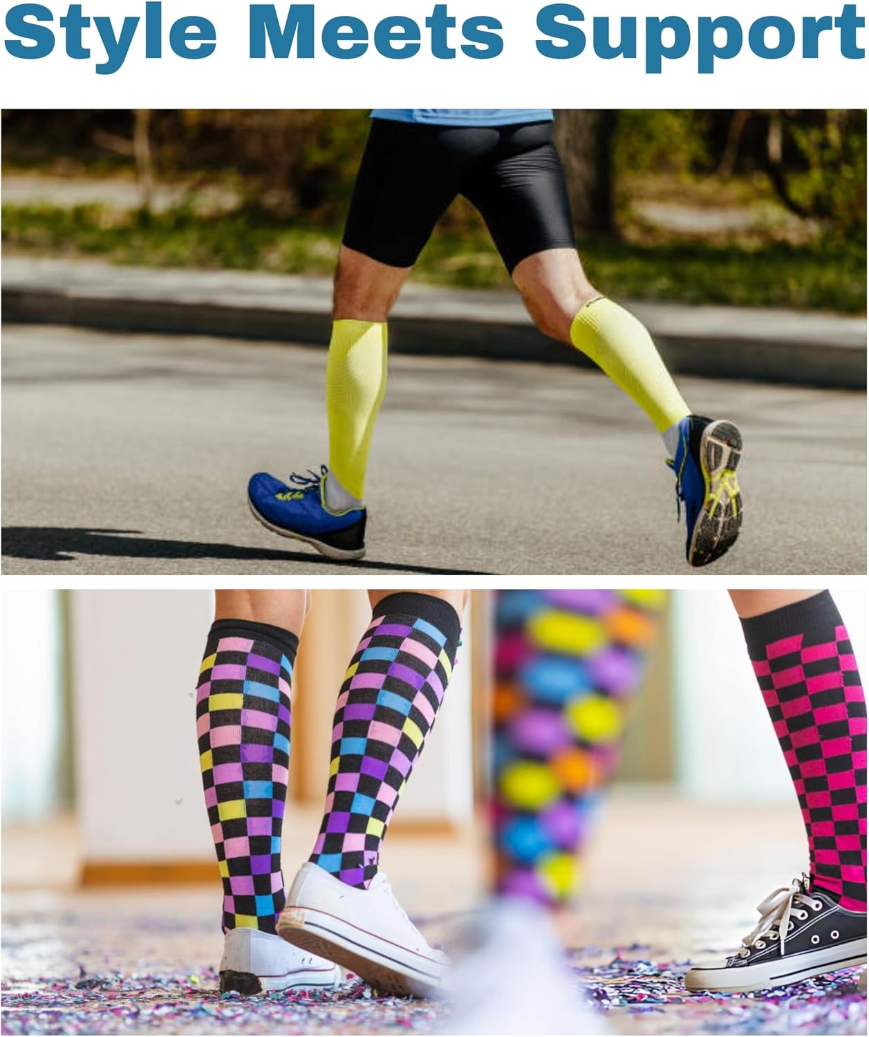 Tipi Toe 3 Pairs Patterned Compression Socks for Women & Men, 12-14 mmHg Mild Support for Circulation & Swelling, Knee High