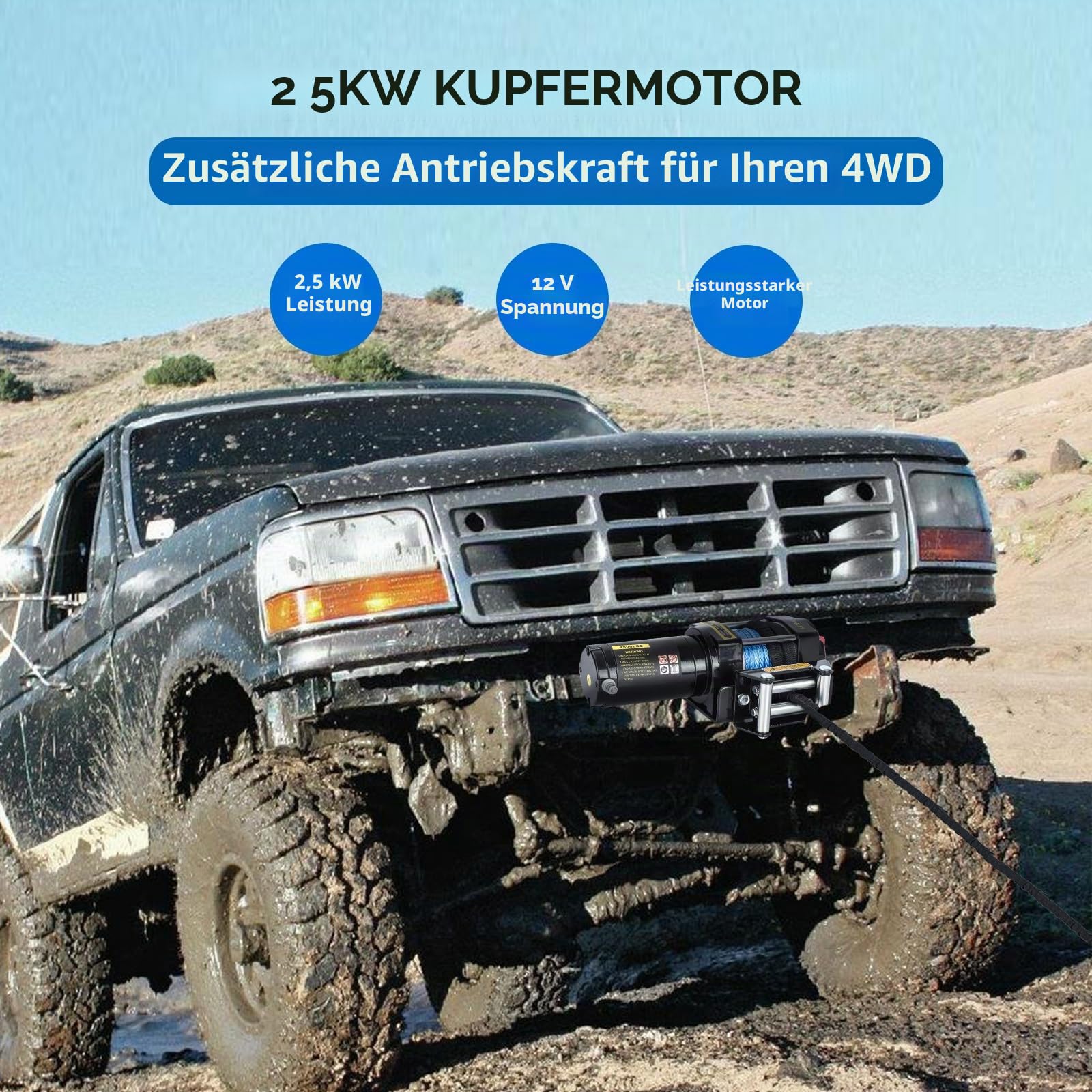 Trintion Elektrische Seilwinde 12V 4500LBS 13M Elektrische Winde Motorwinde Seilzug Elektrowinde mit Funkfernbedienung und Handschalter für mittelgroße große SUVs LKWs und sogar Yachten