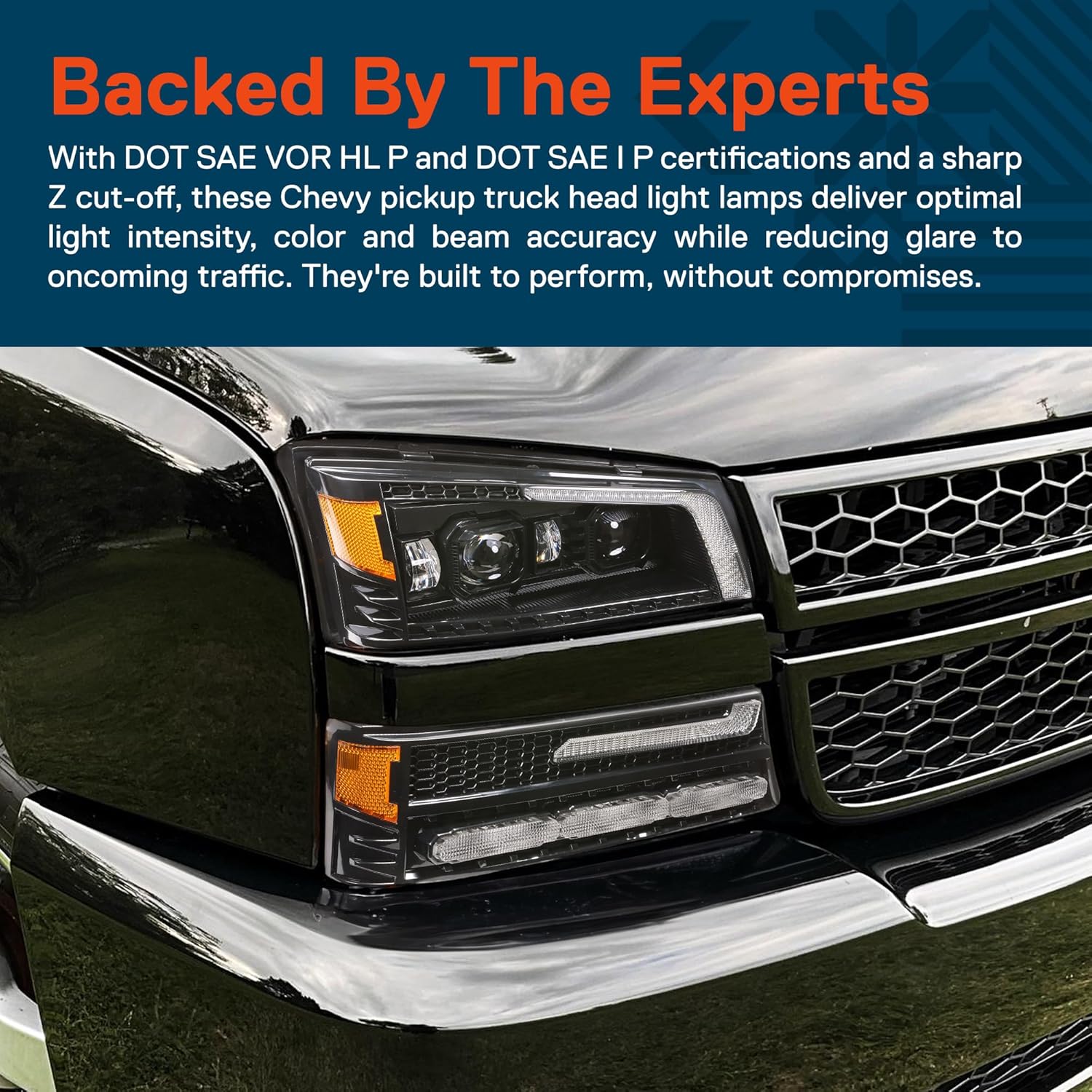 TRUE MODS Full LED Headlight Assembly Replacement for Chevrolet 2003-2006 Chevy Silverado Cateye 1500 2500 3500 HD 03-06 Avalanche 1500 2500HD [DOT] DRL Amber Sequential Turn Signal Projector Headlamp