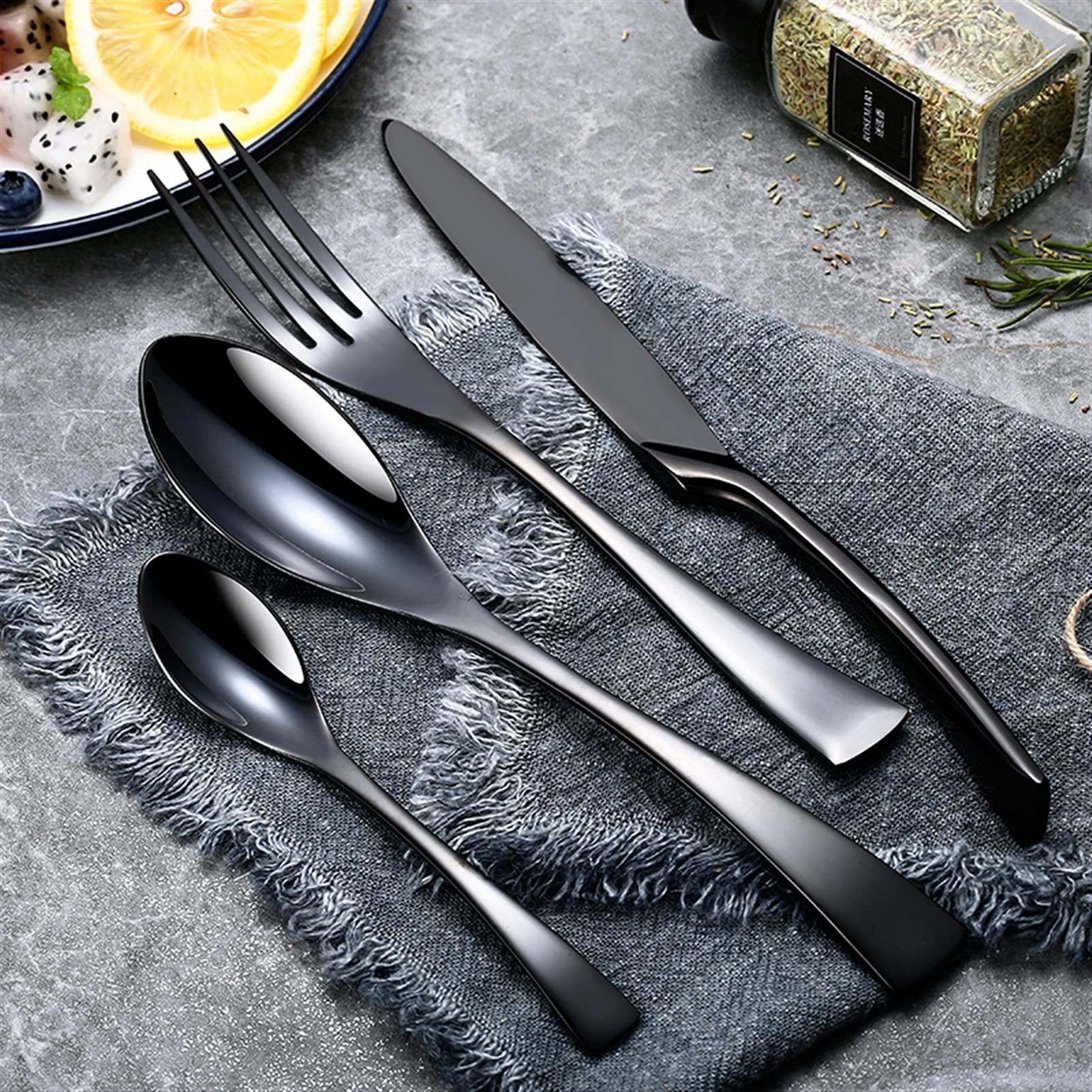 Schwarz Geschirr Besteck Set Edelstahl Abendessen Steak Messer Gabel Teelöffel (Color : 2Set-8Pcs)