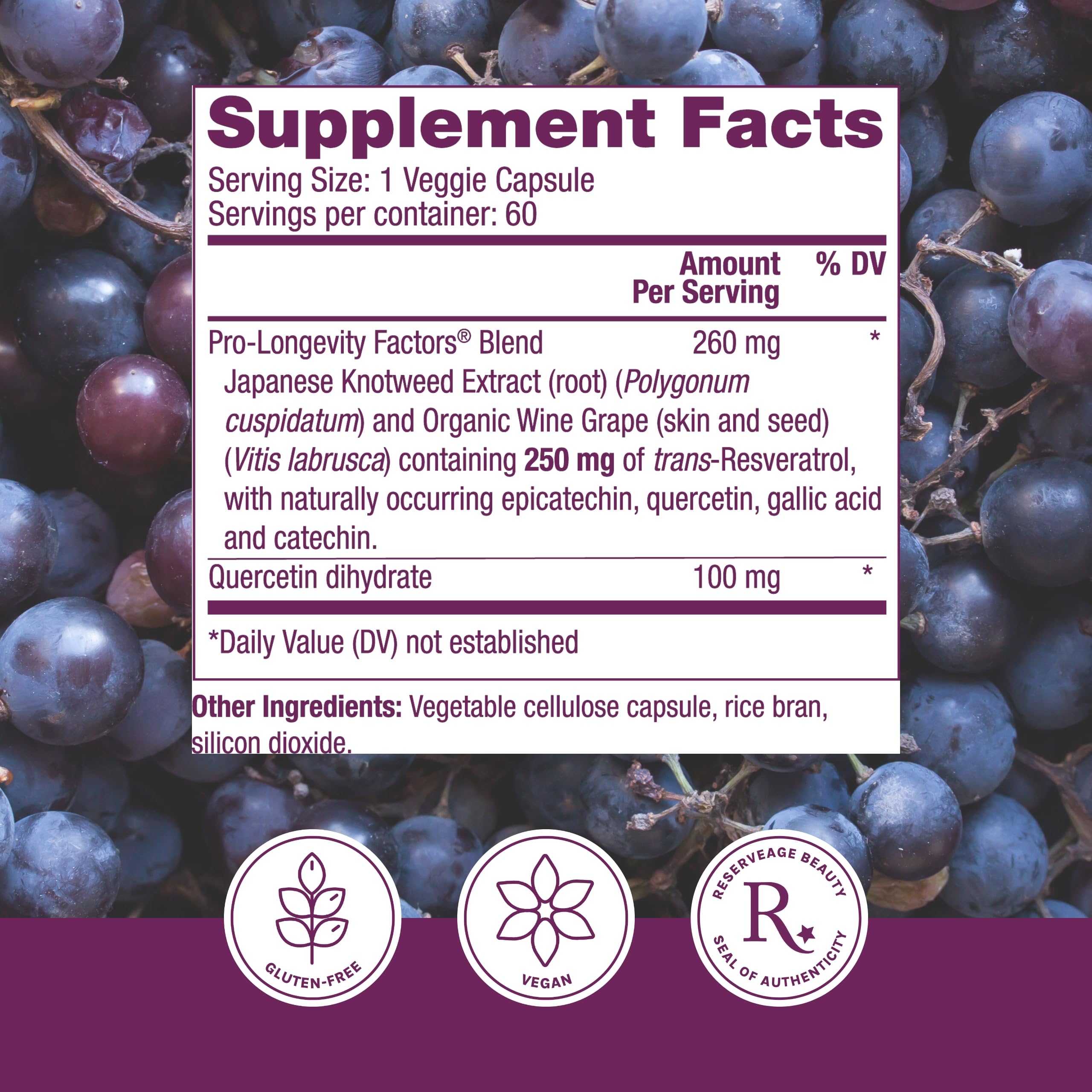 Reserveage Beauty Resveratrol 250 mg, Antioxidant Supplement, 60 Capsules — Amazon image 2