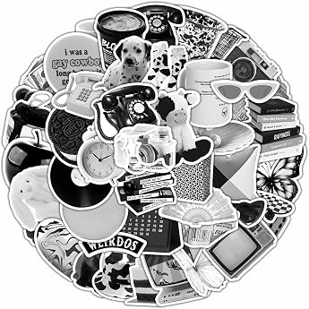 Zhtulck Vintage Stickers Pack of 60 Aesthetic Stickers Aesthetic Stickers Boho Aesthetic Stickers Perfect for Laptop Guitar iPad Skateboard - Stickers Collection Black and White