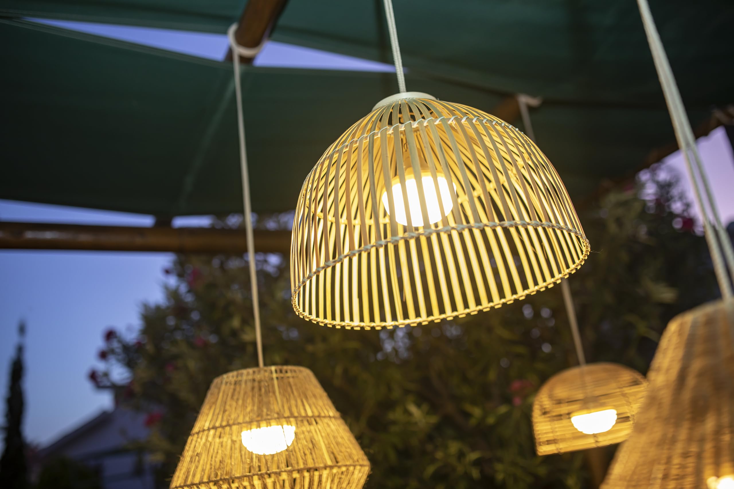 REONA-Suspension d'extérieur LED Rotin 3 intensités rechargeable Ø43.5cm naturel New Garden
