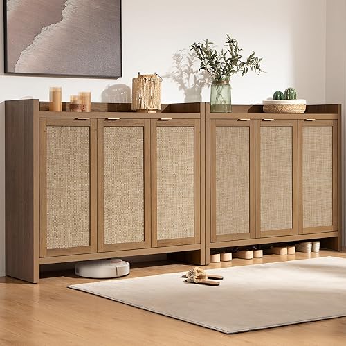 Miniatura 7 de SICOTAS Armario de almacenamiento de zapatos, 30 pares de gabinetes de zapatos de ratán para entrada, armario grande de 6 niveles de 41 pulgadas de