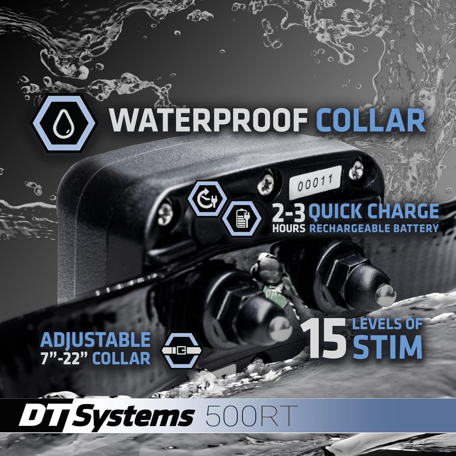 DT Systems 500RT Dog Training Collar with Remote - Waterproof Rechargeable E-Collar - 500 Yard Range - 15 Training Levels Vibration and Beep Modes for Small to Large Dogs 7 to 85 lbs - Made in Korea
